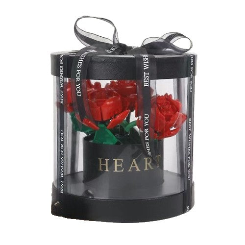 Set de Constructie Trandafiri, Vivimall, 20.5x19.5cm, Buchet de Trandafiri Rosii in Cutie Neagra - vivimall.ro