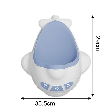 Pisoar pentru Baieti, Vivimall, 0-8 Ani, in Forma de Avion, Perie Inclusa, Montare pe Perete, Carlig Autoadeziv Inclus, 29 x 33.5 cm, Alb/Albastru - vivimall.ro