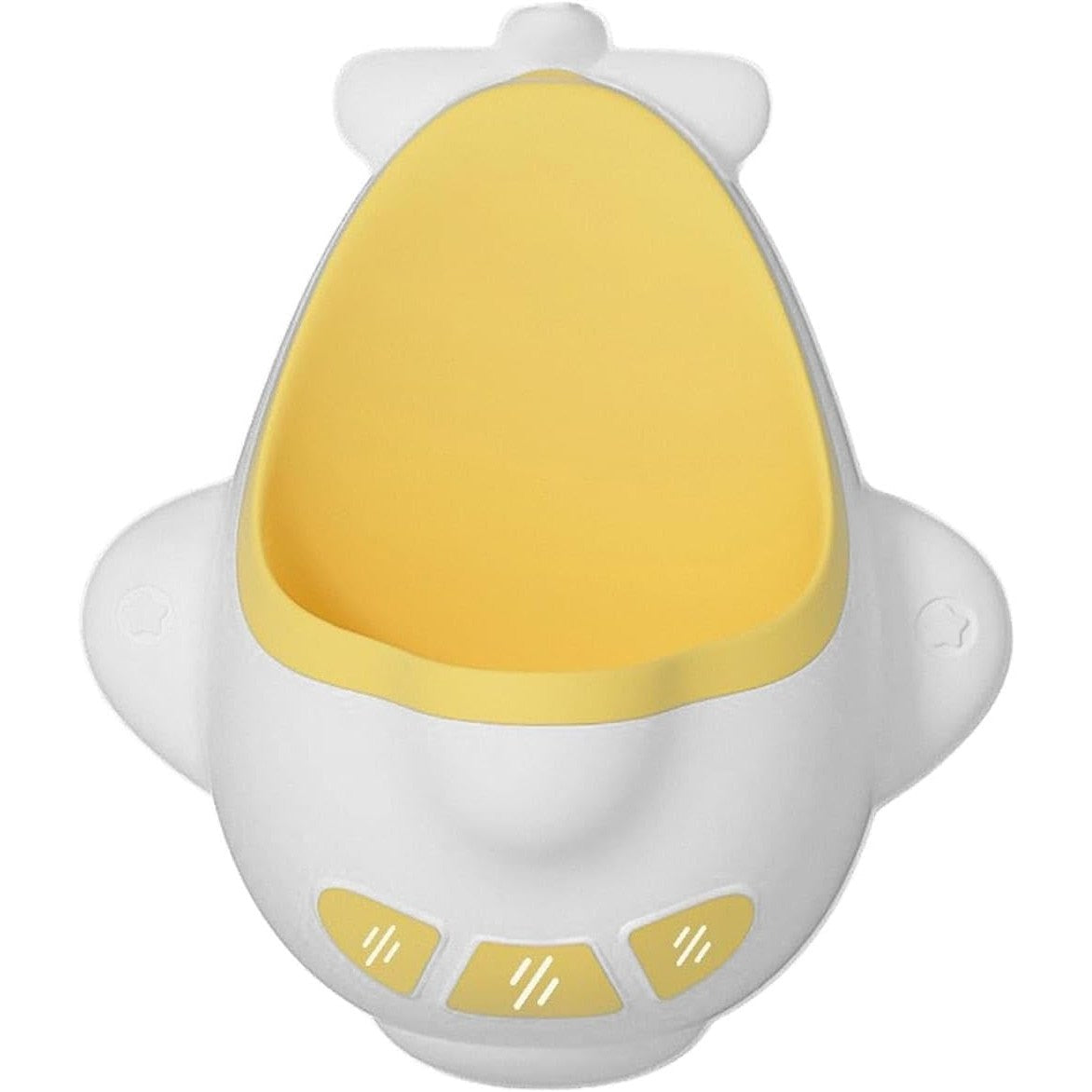 Pisoar pentru Baieti, Vivimall, 0-8 Ani, in Forma de Avion, Perie Inclusa, Montare pe Perete, Carlig Autoadeziv Inclus, 29 x 33.5 cm, Alb/Galben - vivimall.ro