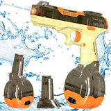 Pistol cu Apa Electric, Flippy, 2 Rezervoare 75/350 ml, din ABS+Silicon, Baterie, Incarcare USB, Conectare la Furtun, +6 Ani, Maro