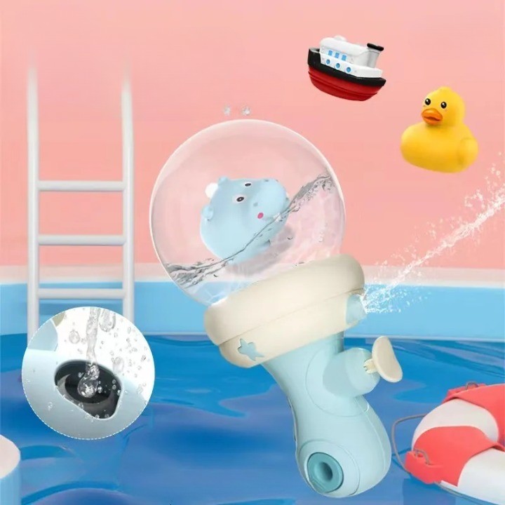 Pistol cu Apa pentru Copii, Vivimall, Multifunctional, Capacitate 300 mL, Model Hipopotam, 9x9x17cm, Plastic, Albastru - vivimall.ro