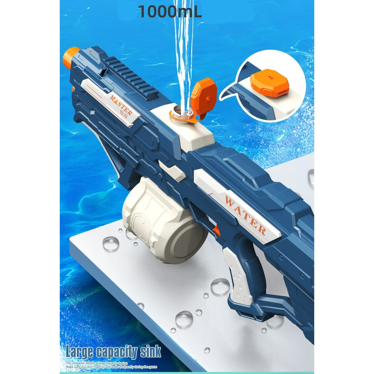 Pistol Cu Apa Pentru Copii, Rezervor 600Ml, 14Ani+, Cu Baterie 1200Mah, Electric Burst, Albastru/Alb, 1000Ml - vivimall.ro