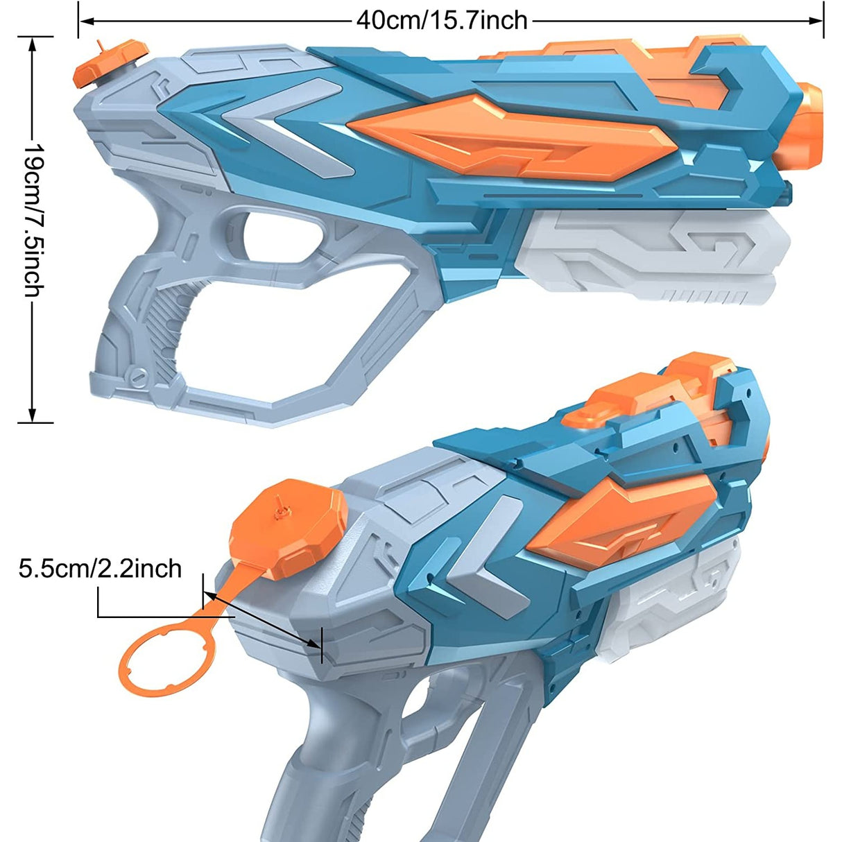Pistol Cu Apa Pentru Copii, Rezervor, Pentru Piscina/Plaja, 6Ani+, Albastru, 4 Duze, 900Ml - vivimall.ro