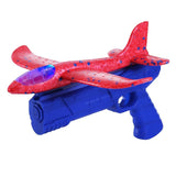 Pistol cu Lansator de Avion, Vivimall, din Polistiren+Plastic, +3 Ani, Avion 24 cm, Lansare 10 m, cu Lumini, Albastru/Rosu