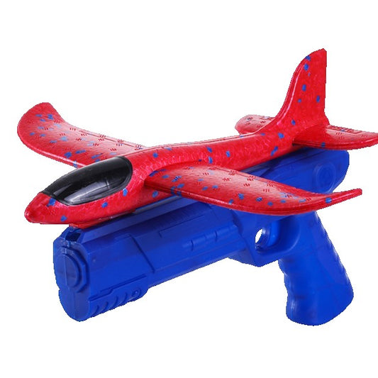 Pistol cu Lansator de Avion, Vivimall, din Polistiren+Plastic, +3 Ani, Avion 38 cm, Lansare 10 m, Albastru/Rosu - vivimall.ro