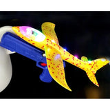 Pistol cu Lansator de Avion, Vivimall, din Polistiren+Plastic, +3 Ani, Avion 38 cm, Lansare 10 m, cu Lumini si Roti, Galben/Albastru - vivimall.ro