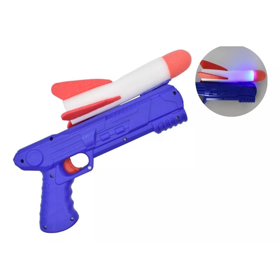 Pistol de Jucarie, Flippy, cu Lansator de Racheta, din Polistiren/Plastic, Lumina LED, +3 Ani, Albastru/Rosu - vivimall.ro