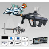 Mitraliera de jucarie electrica Flippy cu bile de hidrogen de gel, gun bluster, tragere in rafala, varsta peste 6 ani, ochelari de protectie, 5000 de bile incluse, cablu de incarcare, 28x31 cm, AUG, negru/gri