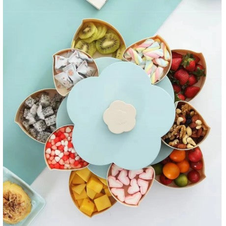Tava Pentru Servire, Pentru Fructe / Legume / Snackuri, Cu Sertare, Deschidere Rotativa, Pe 2 Straturi, In Forma De Floare, 26 X 26 X 11.5 Cm - vivimall.ro