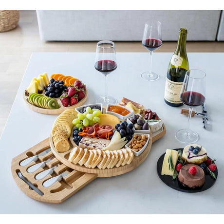 Platou Festiv, Din Lemn, Pentru Branzeturi Si Aperitive, 18 Piese, Maro - vivimall.ro