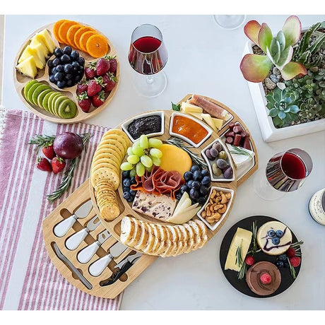 Platou Festiv, Din Lemn, Pentru Branzeturi Si Aperitive, 18 Piese, Maro - vivimall.ro