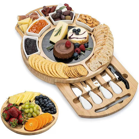 Platou Festiv, Din Lemn, Pentru Branzeturi Si Aperitive, 18 Piese, Maro - vivimall.ro
