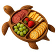 Platou pentru Servire, Flippy, in Forma de Broasca Testoasa, 3 Compartimente pentru Mezeluri, Branzeturi, Snacksuri, Fructe, Design Artistic, din Lemn Masiv, 24 x 24 x 3 cm, Maro - vivimall.ro