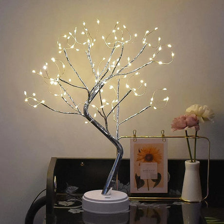 Pom decorativ luminat pentru Craciun, pentru interior/exterior, Arbore cu baterii + USB, 108 LED-uri, alb cald