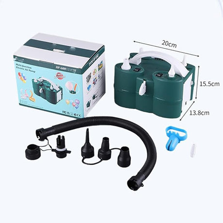 Pompa Electrica de Umflat Baloane, Flippy, cu Doua Iesiri, Accesorii Incluse, 220V, Putere 600W, Accesorii petrecere, Verde