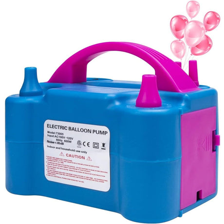 Pompa Electrica Pentru Umflat Baloane, 600 W, Doua Capete de Umflat, din Plastic, 19.5 x 14 x 13 cm, Albastru/Roz
