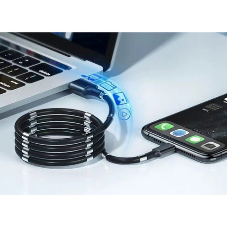 Cablu de incarcare rapida, Flippy, USB, compatibil Iphone, cu absorbtie magnetica, 1 m, negru - vivimall.ro