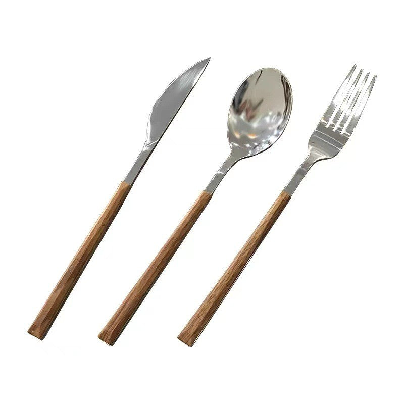 Set 5 Tacamuri, Flippy, din Otel Inoxidabil si Maner de Lemn, Maro - vivimall.ro