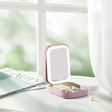 Portfard, Geanta Cosmetice, Cu Oglinda Led, 3 Moduri De Lumina, Incarcare Usb, Baterie 1200 Mah, Pentru Organizarea Cosmeticelor, 4 Compartimente, Imitatie Piele