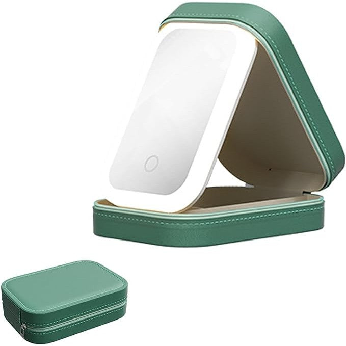Portfard, Geanta Cosmetice, Cu Oglinda Led, 3 Moduri De Lumina, Incarcare Usb, Baterie 1200 Mah, Pentru Organizarea Cosmeticelor, 4 Compartimente, Imitatie Piele