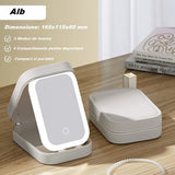 Portfard, Geanta Cosmetice, Cu Oglinda Led, 3 Moduri De Lumina, Incarcare Usb, Baterie 1200 Mah, Pentru Organizarea Cosmeticelor, 4 Compartimente, Imitatie Piele
