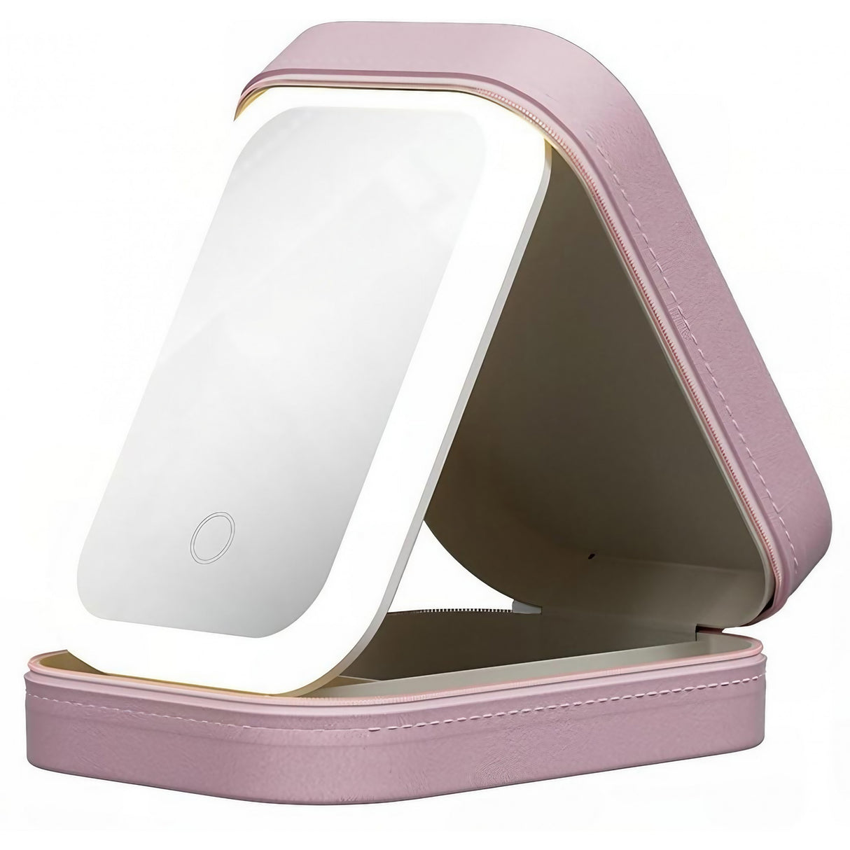 Portfard, Geanta Cosmetice, Cu Oglinda Led, 3 Moduri De Lumina, Incarcare Usb, Baterie 1200 Mah, Pentru Organizarea Cosmeticelor, 4 Compartimente, Imitatie Piele