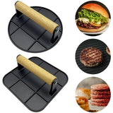 Presa Manuala pentru Carne, Vivimall, din Aliaj de Aluminiu, Maner din Lemn, Presa pentru Burgeri, Usor de Curatat si Folosit, Patrata, 16x16x6 cm, Neagra - vivimall.ro