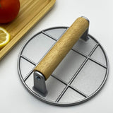 Presa Manuala Pentru Carne, Din Aliaj De Aluminiu, Maner Din Lemn, Presa Pentru Burgeri, Usor De Curatat Si Folosit, Rotunda, 16X16X6 Cm, Gri - vivimall.ro