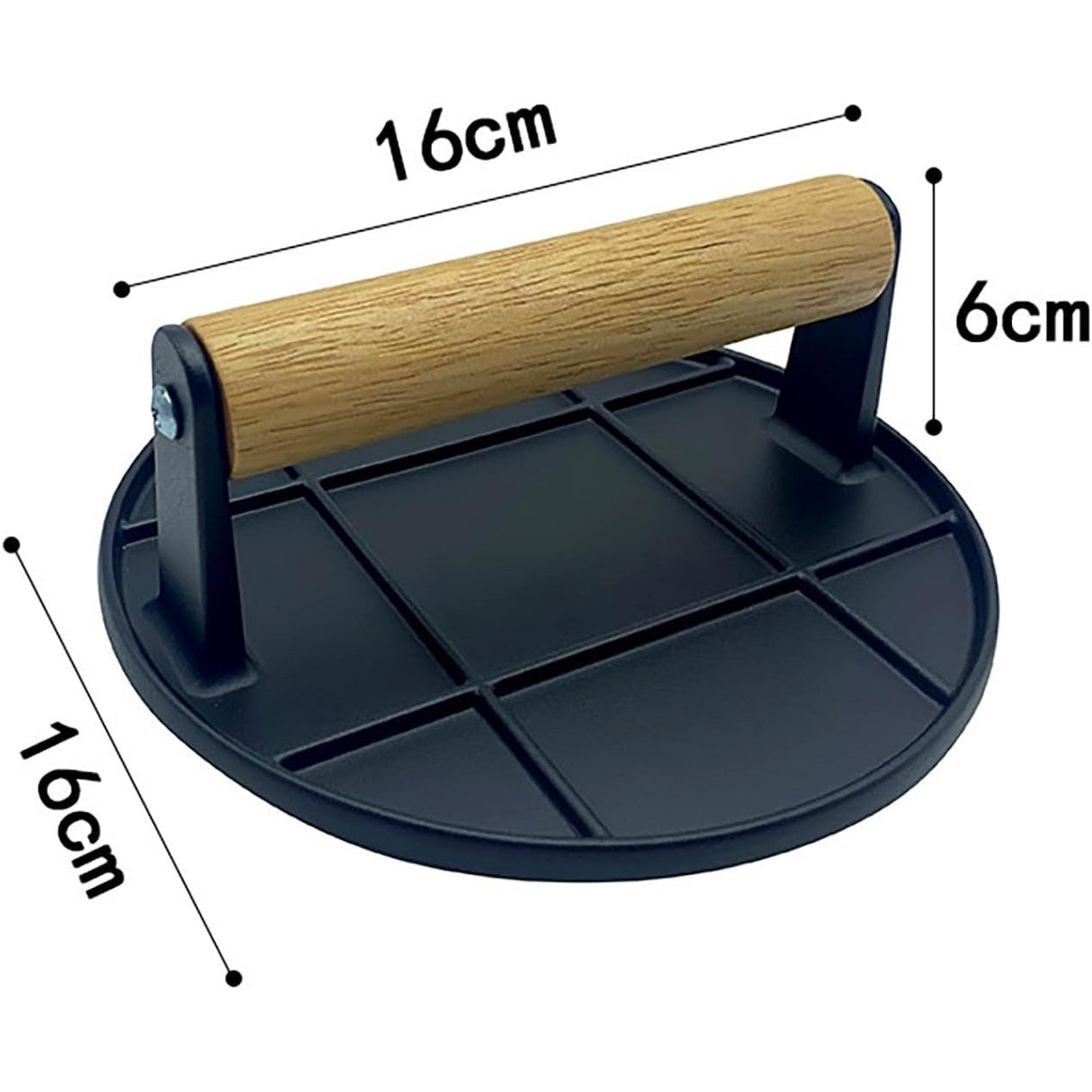 Presa Manuala Pentru Carne, Din Aliaj De Aluminiu, Maner Din Lemn, Presa Pentru Burgeri, Usor De Curatat Si Folosit, Rotunda, 16X16X6 Cm, Neagra - vivimall.ro