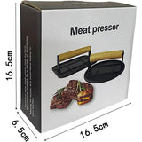 Presa Manuala Pentru Carne, Din Aliaj De Aluminiu, Maner Din Lemn, Presa Pentru Burgeri, Usor De Curatat Si Folosit, Rotunda, 16X16X6 Cm, Neagra - vivimall.ro