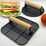 Presa Manuala Pentru Carne, Din Aliaj De Aluminiu, Maner Din Lemn, Presa Pentru Burgeri, Usor De Curatat Si Folosit, Rotunda, 16X16X6 Cm, Neagra - vivimall.ro