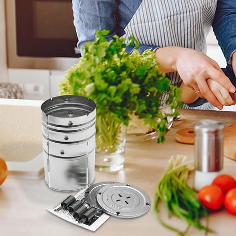 Presa Din Inox Pentru Preparat Sunca Presata, Cu Capac, Dimensiune Reglabila In 3 Trepte, 15 X 15 X 18 Cm, Argintiu - vivimall.ro