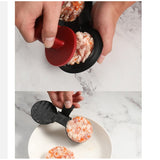 Presa dubla pentru hamburgeri 2 in 1, forma si presa, cu maner, material ABS, 20x10 cm, 140 g, negru, Resigilat - vivimall.ro