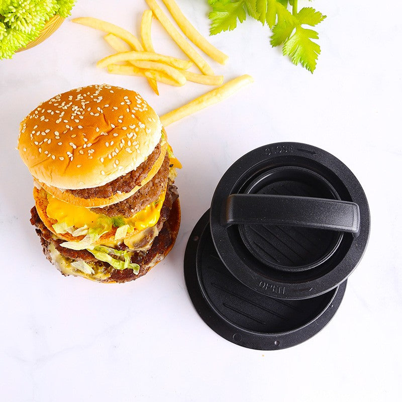 Presa Dubla Pentru Hamburgeri 3 In 1, Forma Si Presa, Cu Maner, Usor De Curatat Si Folosit, 13X13X7 Cm, Fara Lipire, Neagra - vivimall.ro
