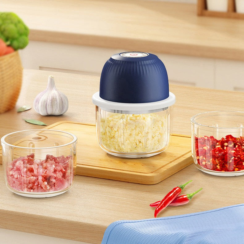 Tocator Electric Pentru Bucatarie, Model Presa Electrica Pentru Legume Fructe Carne Umpluturi Sosuri, Otel Inoxidabil, 14 X 10.5 X 10.5 Cm, 350 Ml, Albastru Inchis - vivimall.ro
