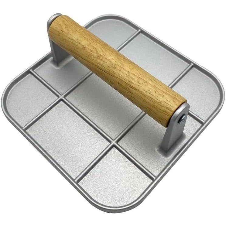 Presa Manuala Pentru Carne, Din Aliaj De Aluminiu, Maner Din Lemn, Presa Pentru Burgeri, Usor De Curatat Si Folosit, Patrata, 16X16X6 Cm, Gri - vivimall.ro