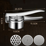Presa Storcator Pentru Fructe Si Legume, Zdrobitor Manual, Inox, 3 Discuri Interschimbabile, Usor De Stors Si De Curatat, Ergonomic, 26.5 X 9.8 X 9.5 Cm Argintiu - vivimall.ro