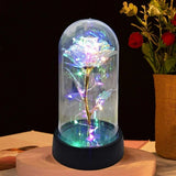 Trandafir in Cupola, Vivimall, cu Lumina Led Multicolora, Baterii, 8.5 x 15 cm, Auriu - vivimall.ro