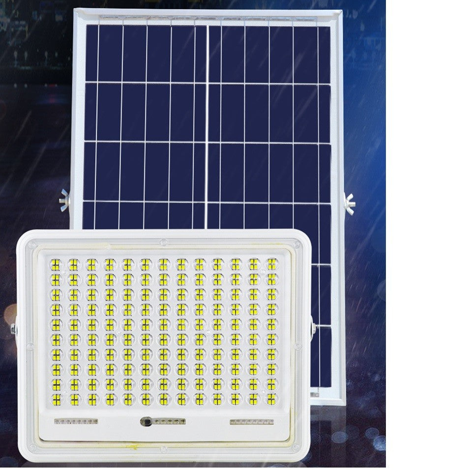 Proiector Led Cu Panou Solar, Senzor De Lumina Waterproof, 200W, 29X23 Cm, Suport U Inclus, Panou Afisaj Nivel Baterie, Telecomand, 220V, Design Modern, Alb - vivimall.ro