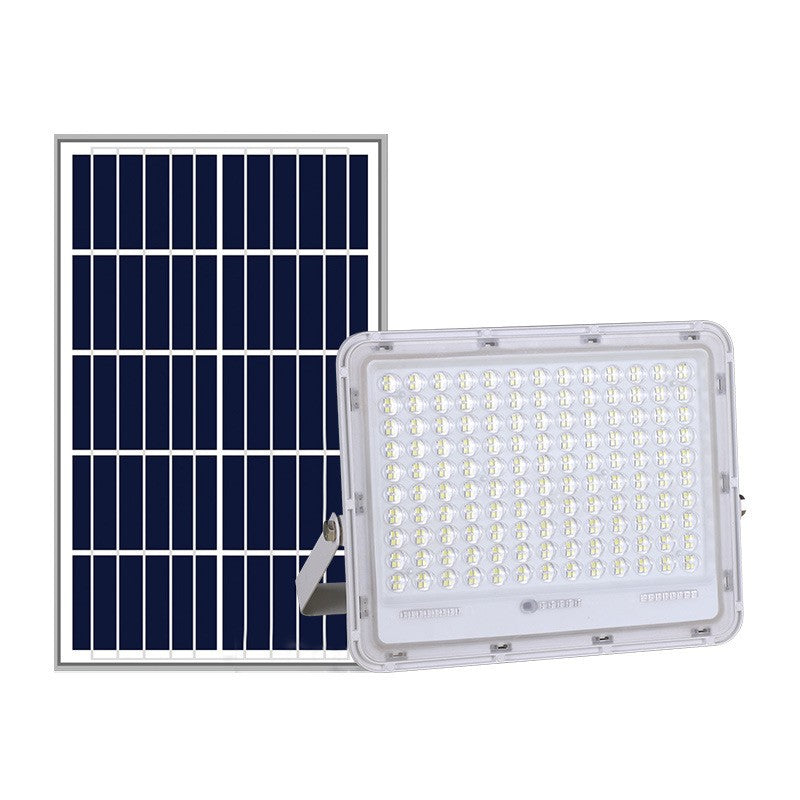 Proiector Led Cu Panou Solar, Senzor De Lumina Waterproof, 200W, 29X23 Cm, Suport U Inclus, Panou Afisaj Nivel Baterie, Telecomand, 220V, Design Modern, Alb - vivimall.ro