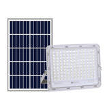 Proiector Led Cu Panou Solar, Senzor De Lumina Waterproof, 200W, 29X23 Cm, Suport U Inclus, Panou Afisaj Nivel Baterie, Telecomand, 220V, Design Modern, Alb - vivimall.ro
