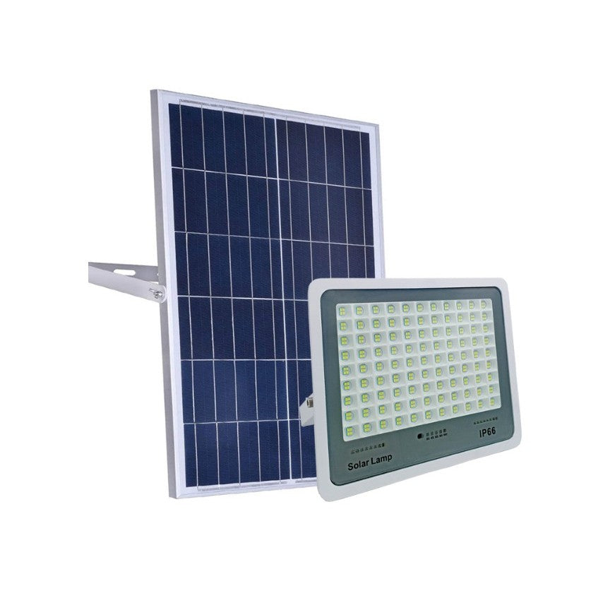 Proiector Led Cu Panou Solar, Senzor De Lumina, Waterproof, 140 Led-Uri Incorporate, 65W, 19.5X17 Cm, 3000 Mah, Ip67, Design Modern, Negru - vivimall.ro