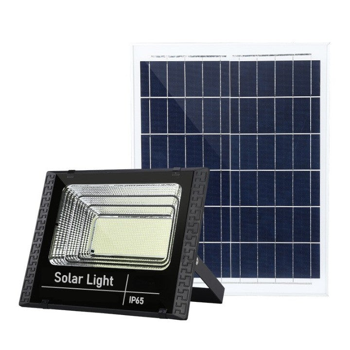 Proiector LED SMD 300W cu incarcare solara Vivimall, panou solar, cu telecomanda, suport prindere, material ABS, 14AH, 1032 LED-uri, 5 m cablu inclus, 1019Lm, 36x32 cm, negru