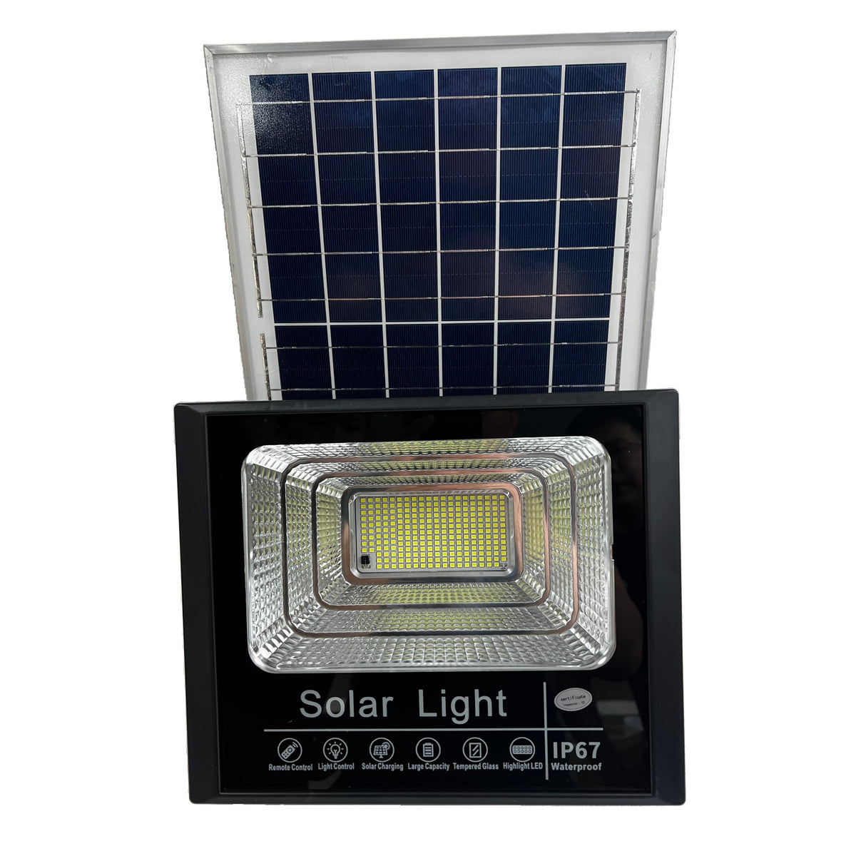 Proiector Led/Lampa Solara De Exterior, 22 Cm X 27 Cm, Rezistent La Apa Ip67, Cu Panou Solar, 248 Led Smd, 150 W, Senzor De Lumina, Timer, Cu Telecomanda, 2 Moduri De Iluminat, Kit Montaj Inclus, Lumina Rece - vivimall.ro