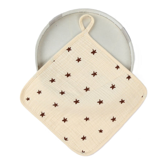 Prosop Absorbant, Vivimall, din Bumbac, 25 x 25 cm, Model Stelute, cu Agatatoare, Bej - vivimall.ro