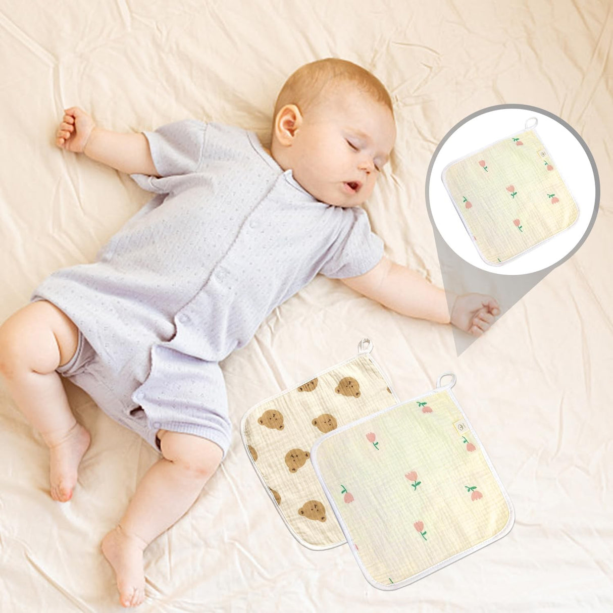 Prosop Absorbant, Flippy, din Bumbac, 25 x 25 cm, Model Ursuleti, cu Agatatoare, Crem