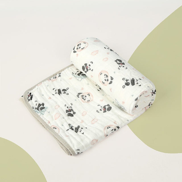 Prosop De Baie Din Bumbac Si Tifon Pentru Bebelusi, Cu Sase Straturi, Pentru Copii, 110X110 Cm, Model Panda, Bej Verde - vivimall.ro