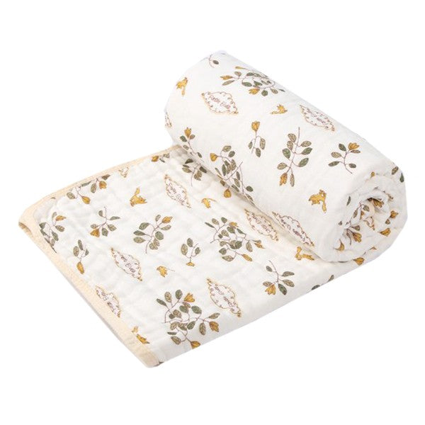 Prosop De Baie Din Bumbac Si Tifon Pentru Bebelusi, Cu Sase Straturi, Pentru Copii, 110X110 Cm, Model Frunze, Bej Galben - vivimall.ro