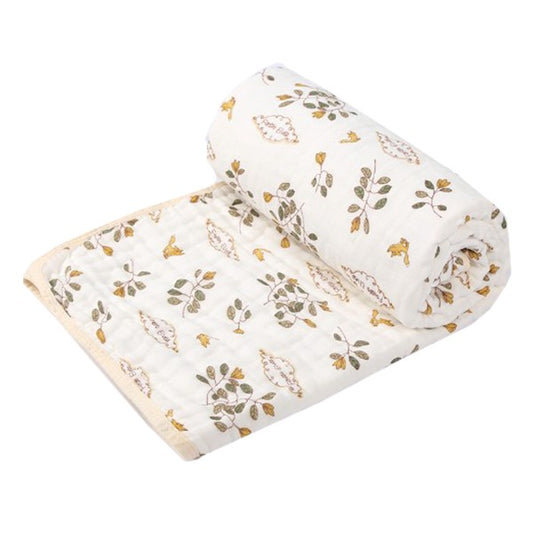 Prosop de baie din bumbac si tifon pentru Bebelusi, Vivimall, cu Sase Straturi, pentru Copii, 110x110 cm, Model Frunze, Bej Galben - vivimall.ro