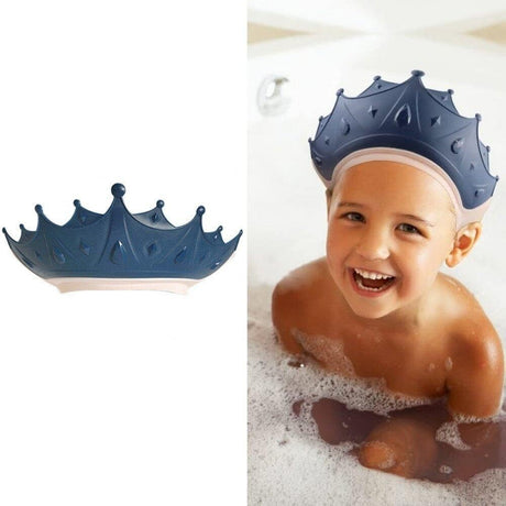 Viziera de Protectie Baie Pentru Copii, Fippy, Model Coroana, Dimensiune ajustabila, Durabil, Usor de curatat, Impotriva Samponului, pentru Ochi si Urechi, TPE+PP, 15x13 cm, Albastru Inchis